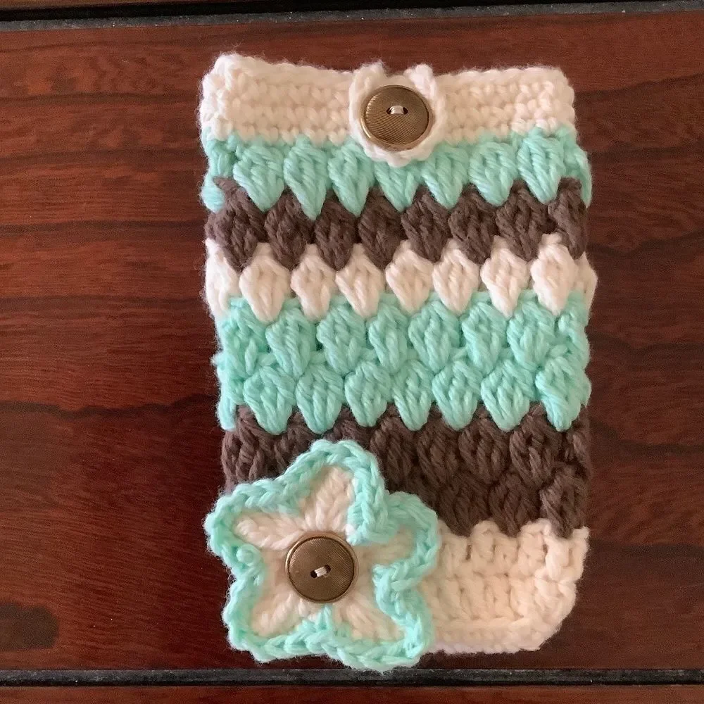 CROCHET HAND MADE IPHONE FLORAL CASE 100% COTTON
